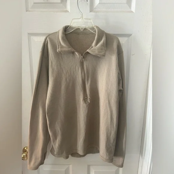POLARTEC Fleece Desert Tan Quarter Zip Long Sleeve Collared Pullover Size Small - Picture 2 of 10